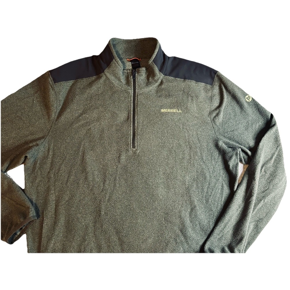 Merrell Mens Large Quarter Zip Fleece Pullover Olive Green Hiking Sweater L